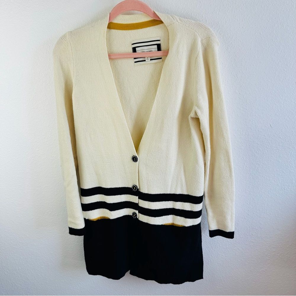 Angel Of The North Ivory Black Striped Wool Blend Cardigan Size XS